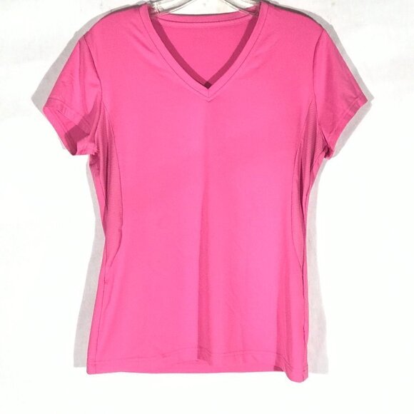 FILA Womens Pink Athletic V Neck Yoga Workout Training Top - Picture 1 of 7